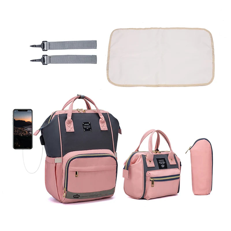 Mommy Bag Fashion Diaper Bag for Baby Nappy Bag Waterproof Mummy Bag with Diaper Pad, Pacifier Bag, Backpack, Hand Bag