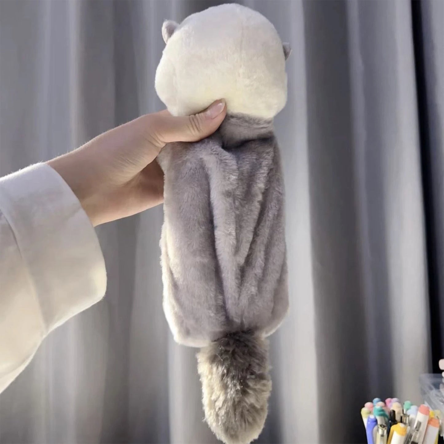 Creative Cute Sea Otter Shape Plush Pencil Bag 1PC Large Capacity INS Cartoon Pencil Case Velvet Pencil Case Student Stationery