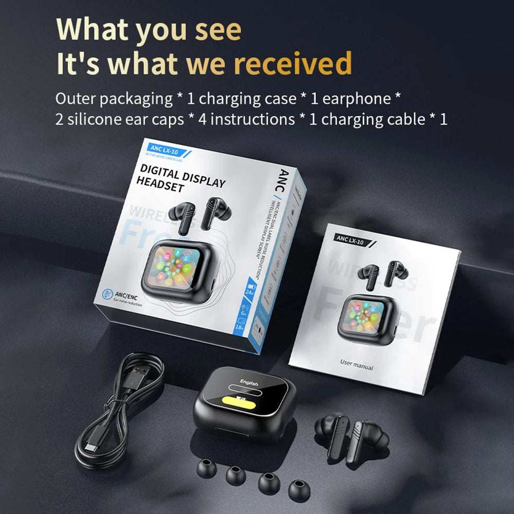 ANC Bluetooth Headset Colour Screen Touch Active Noise Cancellation Bluetooth 5.4 Headset HIFI Stereo Sports Headset Waterproof