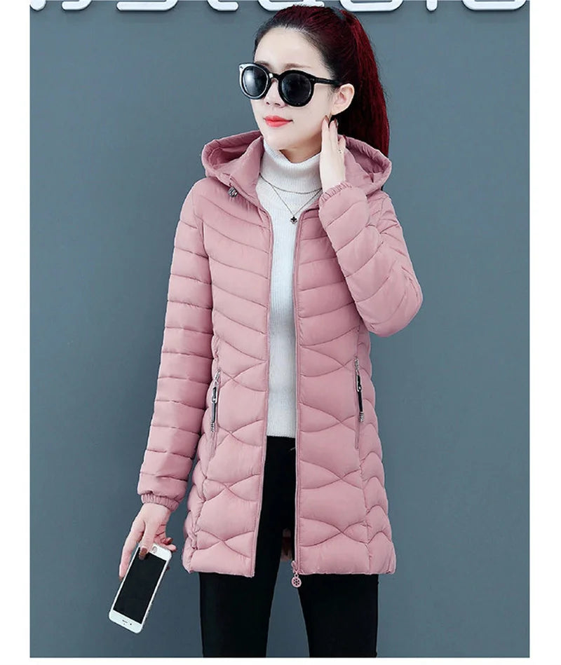New Women Cotton Coat Autumn Winter Jacket Coat Middle-Aged Elderly Mothers Padded Hooded Keep Warm Down Cotton Overcoat Parkers