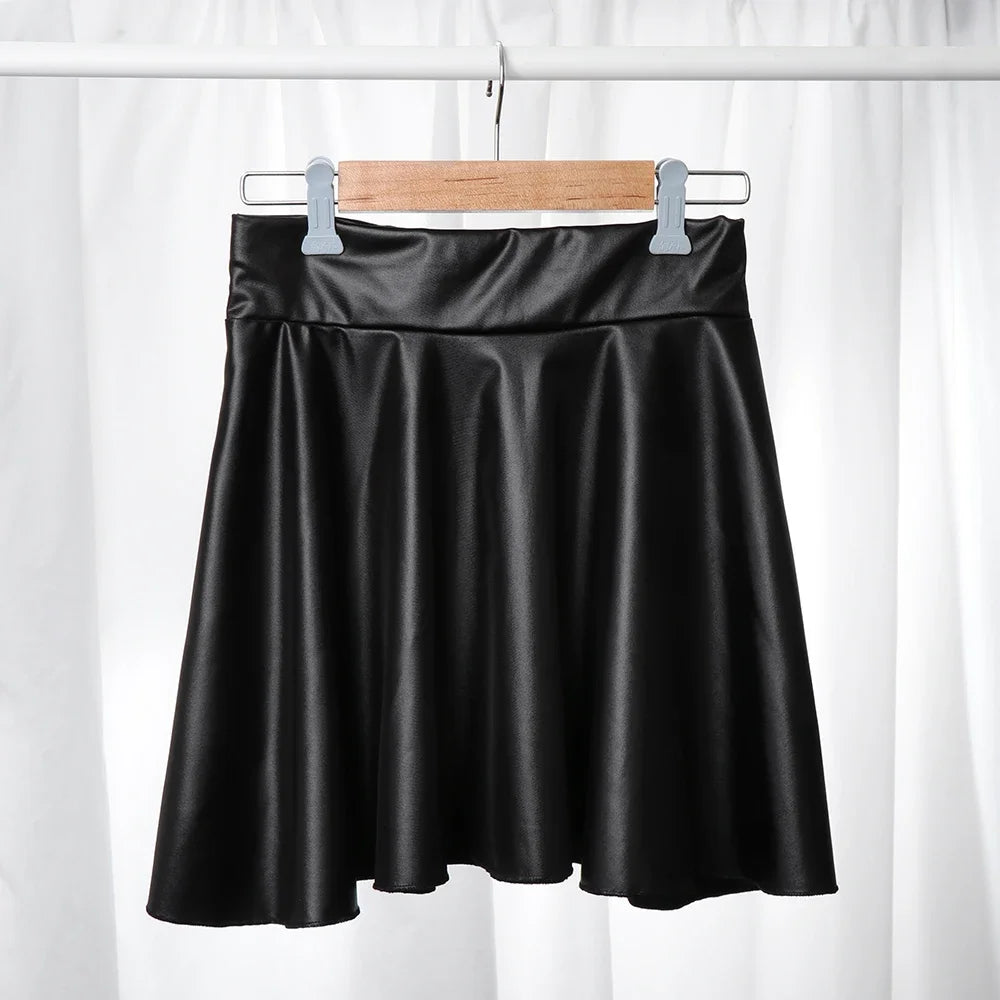 High Waist Faux Leather Textured Half Skirt For Women Versatile And Basic A-Line Skirt Umbrella Skirt Sexy And Slim Mini Skirt