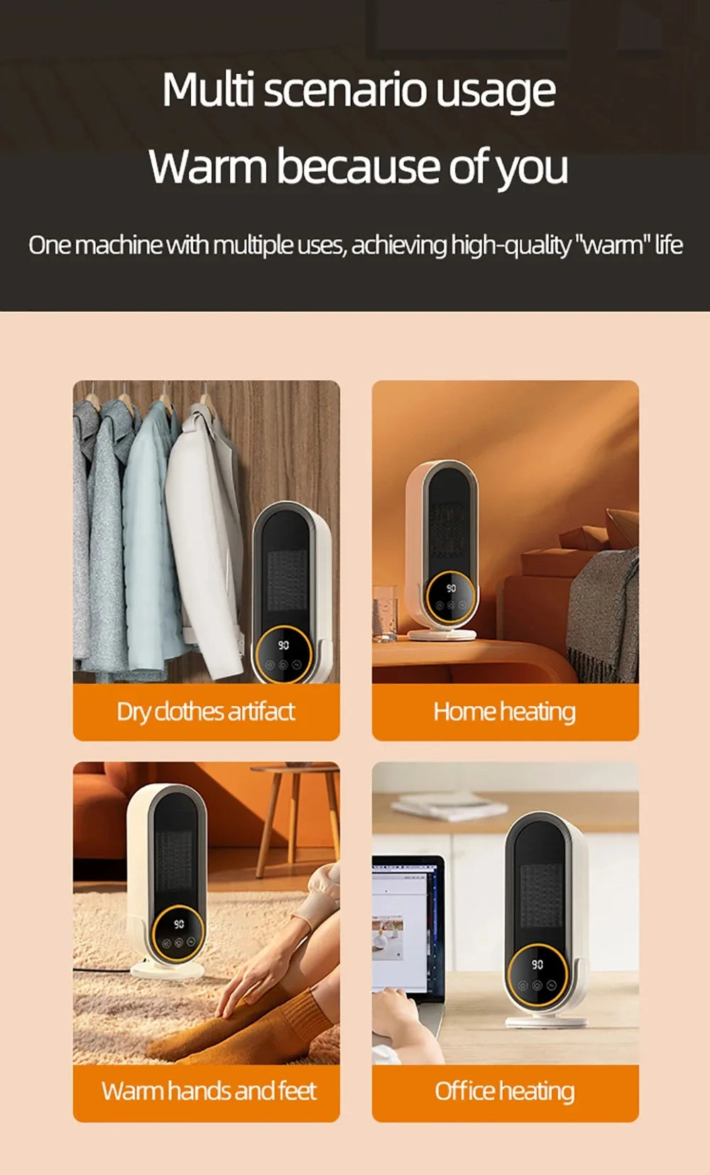 PTC Ceramic Space Heater E68/E68S Desktop Fan Heater 1200W With LED Display Touch/Remote Control Tip-Over Overheat Protection