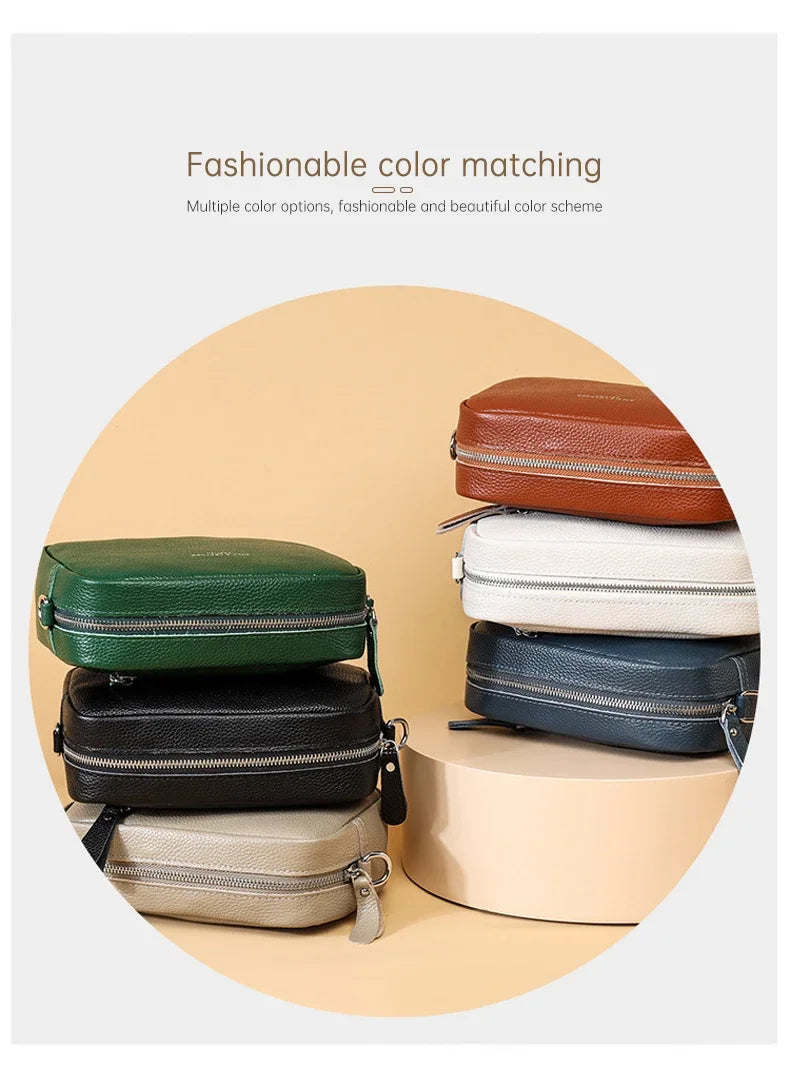 100% Genuine Leather Women Shoulder Bag 2025 New High Quality Cowhide Female Crossbody Bags Wide Shoulder Strap Girls Handbag