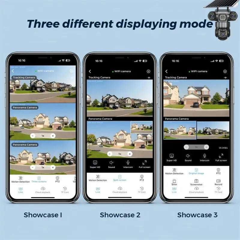 15MP 8K 3 Lens solar security cameras wifi outdoor Waterproof PIR Night Vision Two-Way Audio Mobile Tracking Security IP Cameras