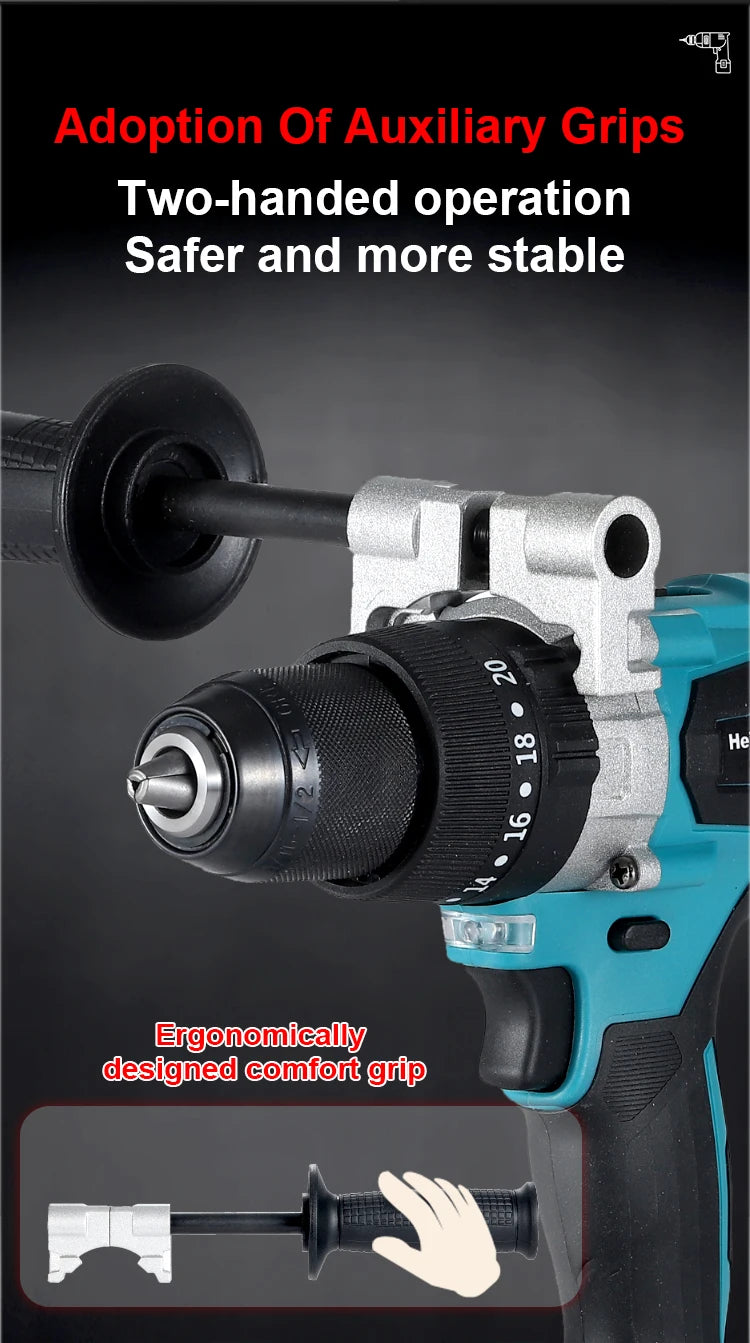 Heimerdinger Brushless Cordless Drill, 1300 In-lb(150N.m) Torque Electric Drill, 1/2" Driver-Drill,2 Variable Speed Drill
