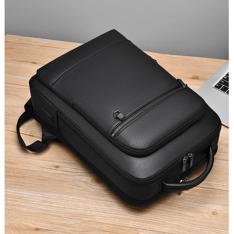 Executive Backpack Men PU Leather USB Charging Satchel Briefcase Office Travel Laptop Office Business Shoulder Back Pack Male
