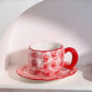 340ML Hand-painted Flower Love heart Ceramic Coffee Cup with Saucer Home Office Water Cup Breakfast Milk Juice Teacup Gift Set
