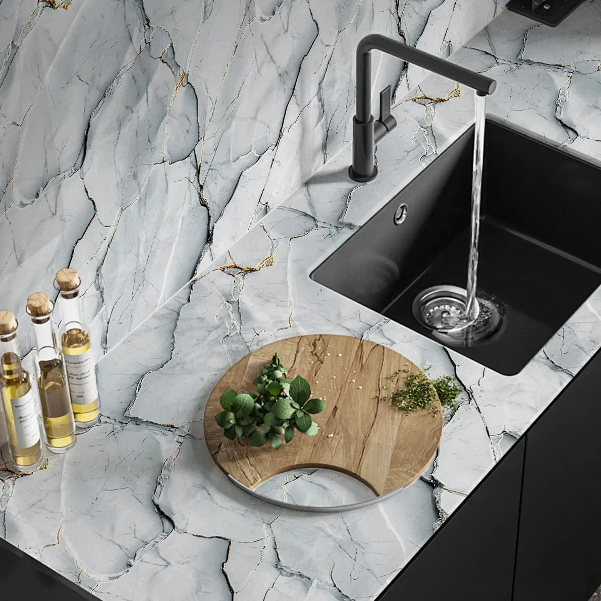 Imitation Marble Self-adhesive Wallpapers for Kitchen Decoration PVC Peel and Stick Wall Stickers Faux Tiles Wall Papers Home