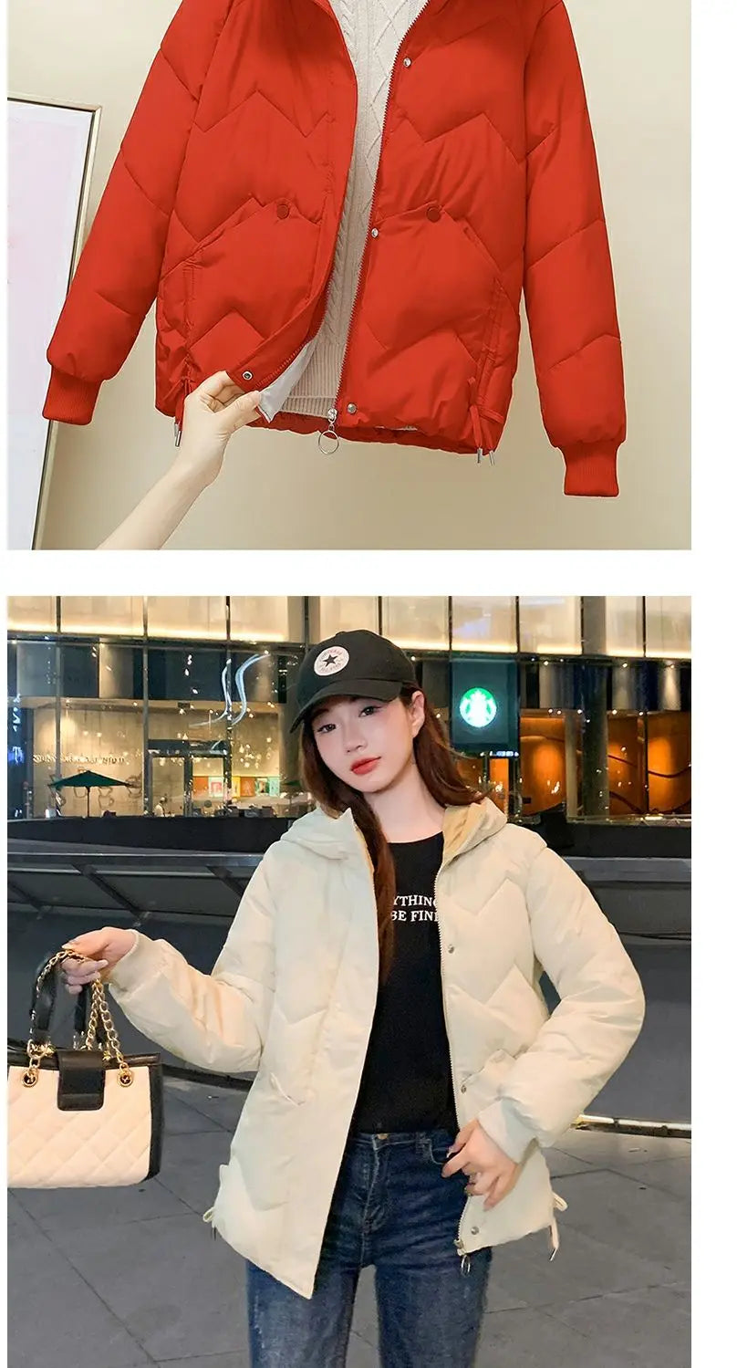 2023 Winter New Parkas Women Short Overcoat Thick Hooded bread Cotton Padded Jackets Coats Female Outwear loose cotton jacket