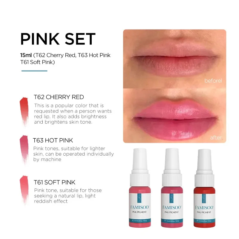 15ML FAMISOO Henna Lip Tattoo Ink Professional Permanent Makeup Pigment Rose Pink Lips Pigments Micropigmentation Tattoo Supplie