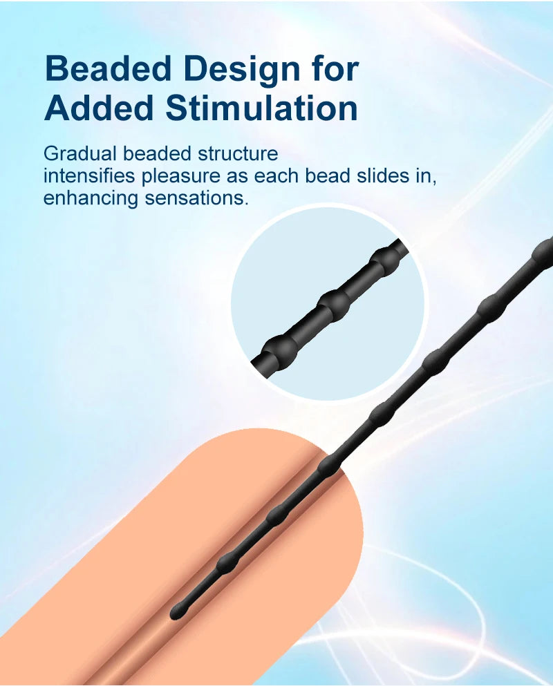 Silicone Vibrating Urethral Sound for Intense Stimulation, Electric Prostate Massager Toy, Soft & Flexible Beaded Design