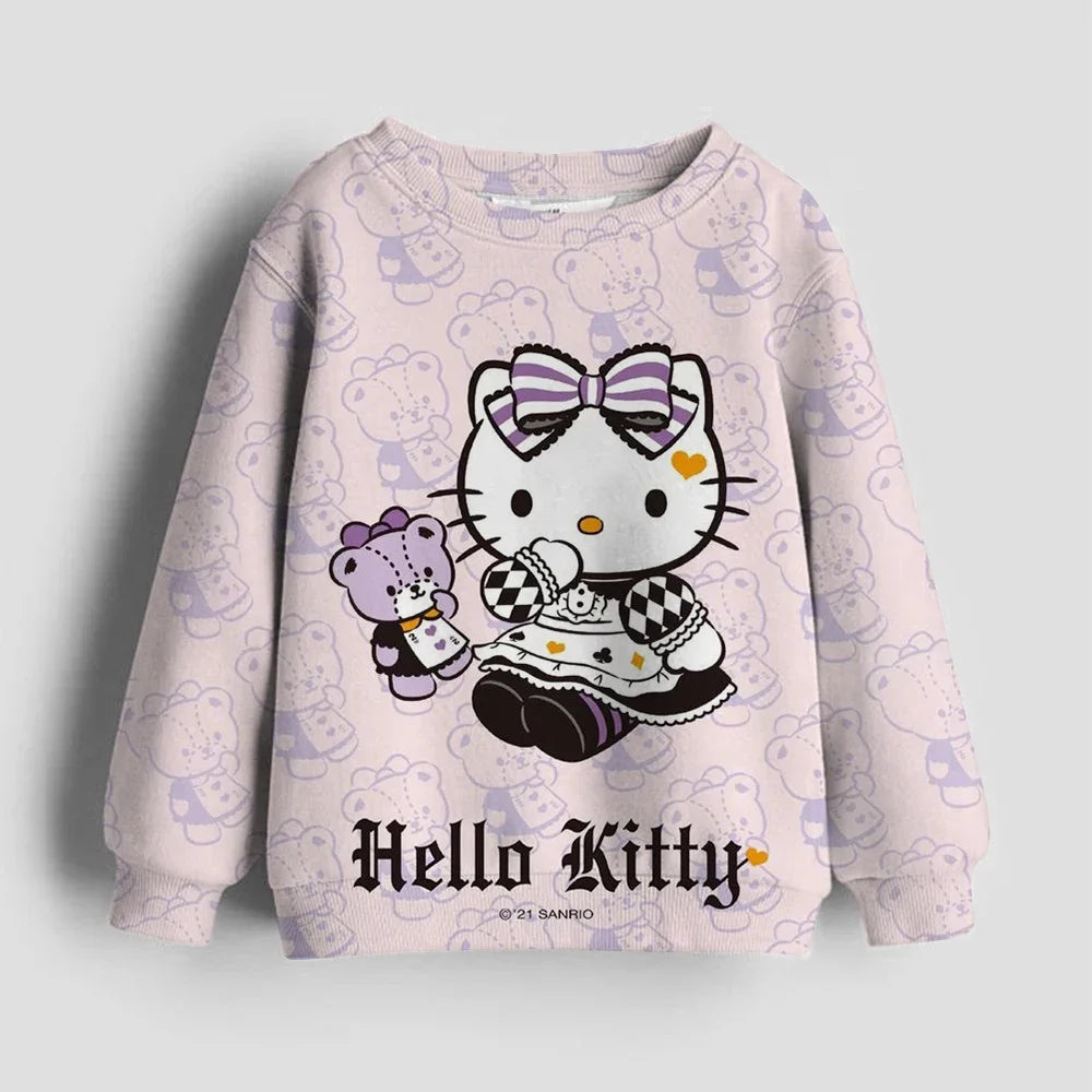 Christmas Kids Sportswear Baby Girls Hello Kitty Clothes Long Sleeve Cartoon Sweatshirt Tops Kuromi Girls Dance Team Hoodie