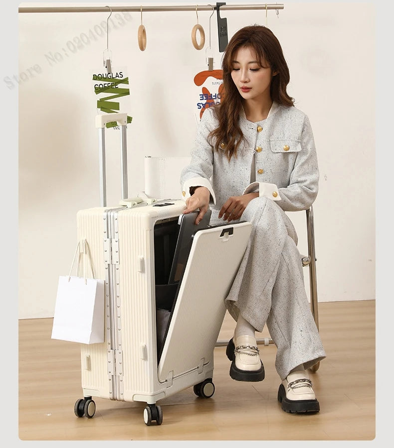 KO-KU New Front Opening Travel Suitcases 20/24/26/28 inch carrier Aluminum Frame Large Capacity Luggage USB Charging TSA Lock