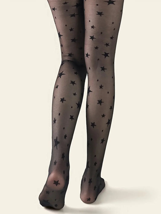 1 Pair Thin Silk Stockings Polka Dot Star Jacquard Pantyhose Sexy Anti-hook Silk Female Socks