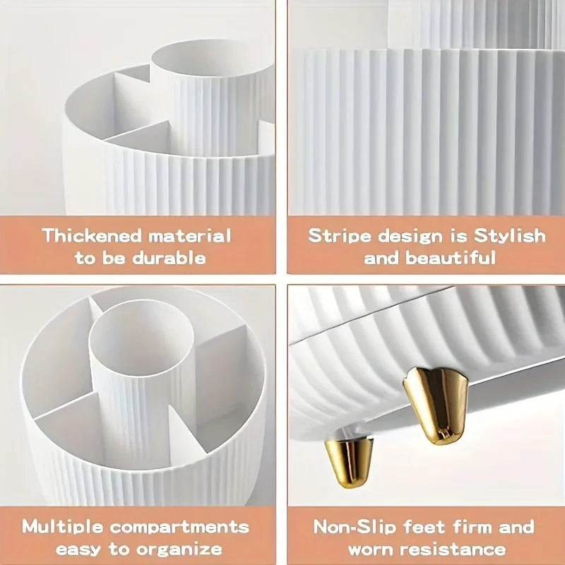 1pc 360 Rotating Cosmetic Case - Tier ABS Plastic Organizer for Brushes/Lipsticks | Vanity/Bathroom Storage, Quick-Clean Surface