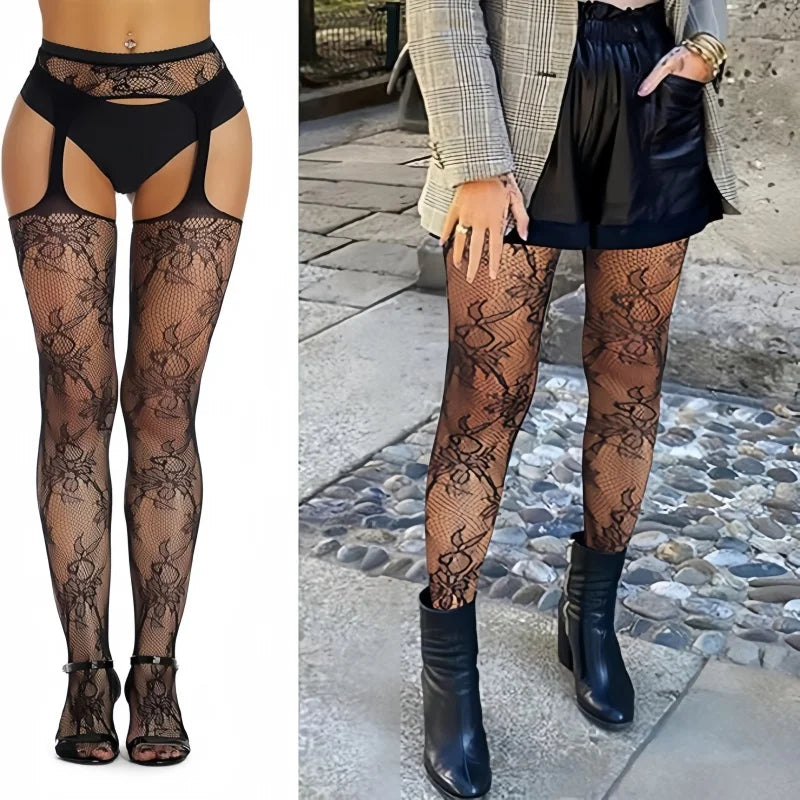 3 Pcs Pantyhose Fishnet Sexy Thigh-High Stockings Suspender Stockings for Women Garter Belt Stockings Hollow Out Pattern Tights