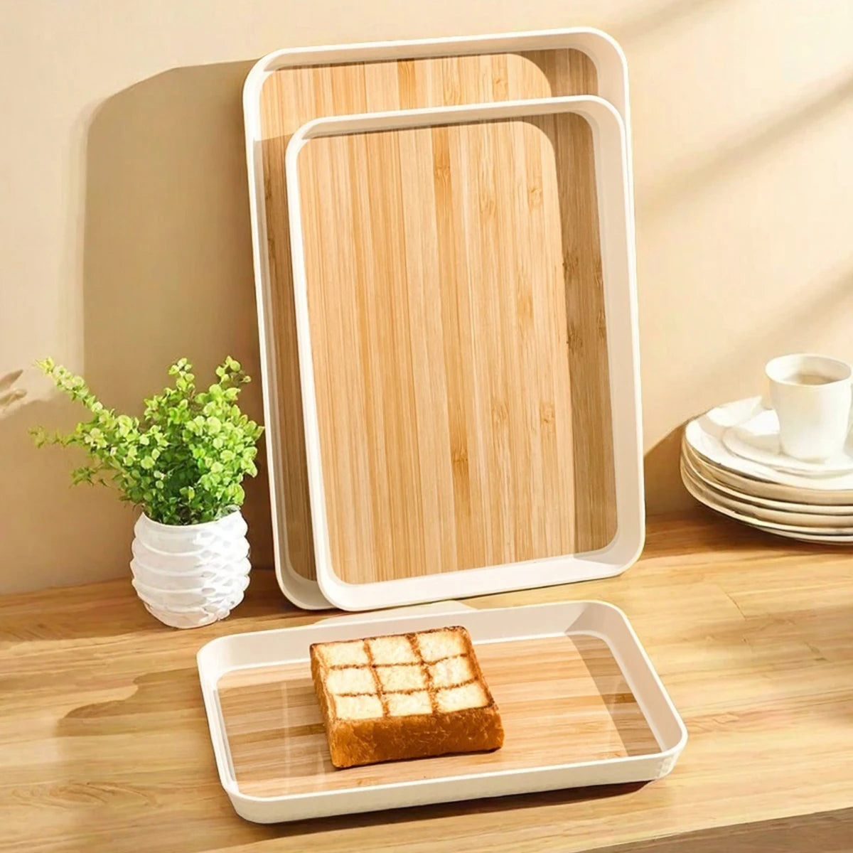 WORTHBUY Large Capacity Rectangular Plastic Storage Tray Reusable Food Serving Tray Tea Dessert Fruit Tray Kitchen Organizer