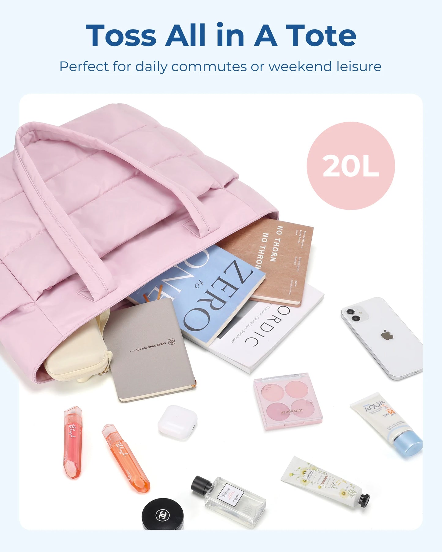 BAGSMART Women's Bag Solid Color Tote Bag Commuting College Padded Shoulder Bag Leisure Simple Female Work Handbags Travel