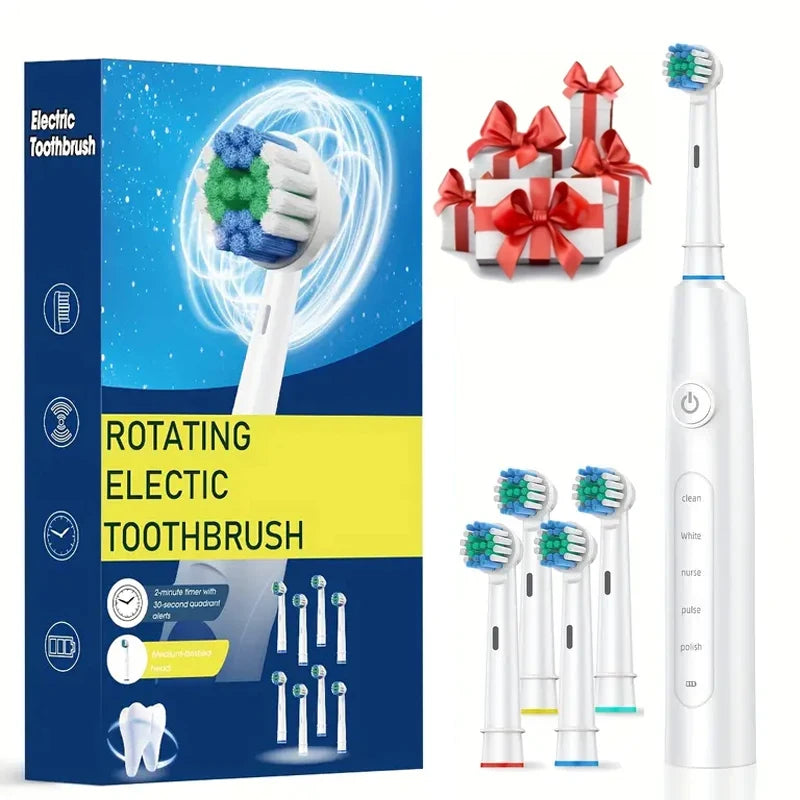 Electric Toothbrush Rechargeable Deep Clean Whitening Teeth for Adult Toothbrush Rotation Toothbrush with 4/8 Replacement Heads