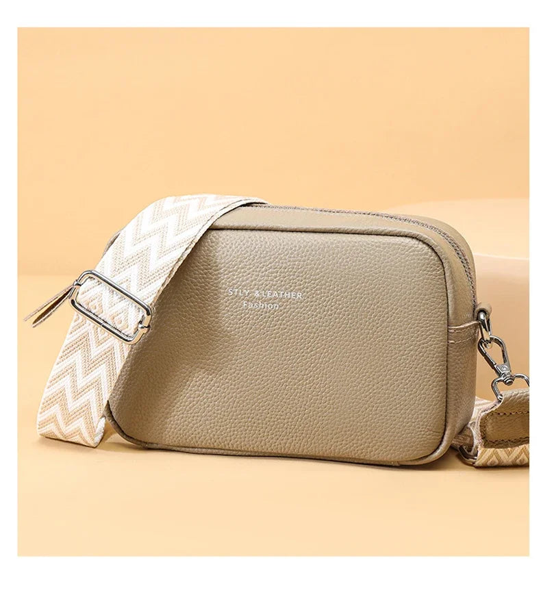 100% Genuine Leather Women Shoulder Bag 2025 New High Quality Cowhide Female Crossbody Bags Wide Shoulder Strap Girls Handbag