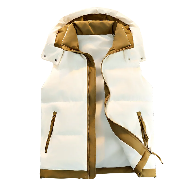 Men's Color-Block Puffer Vest with Removable Hood - Zip Closure & Flap Pockets, Water-Resistant Warm for Winter Casual Outfits