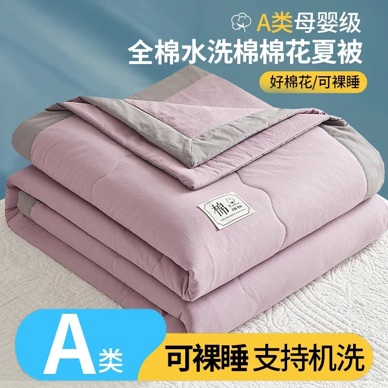 Inside Outside 100% Cotton Summer Quilt Pure Cotton Air Conditioning Duvet Soft Skin-friendly Breathable Thin Blanket Comforter