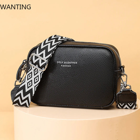 100% Genuine Leather Women Shoulder Bag 2025 New High Quality Cowhide Female Crossbody Bags Wide Shoulder Strap Girls Handbag