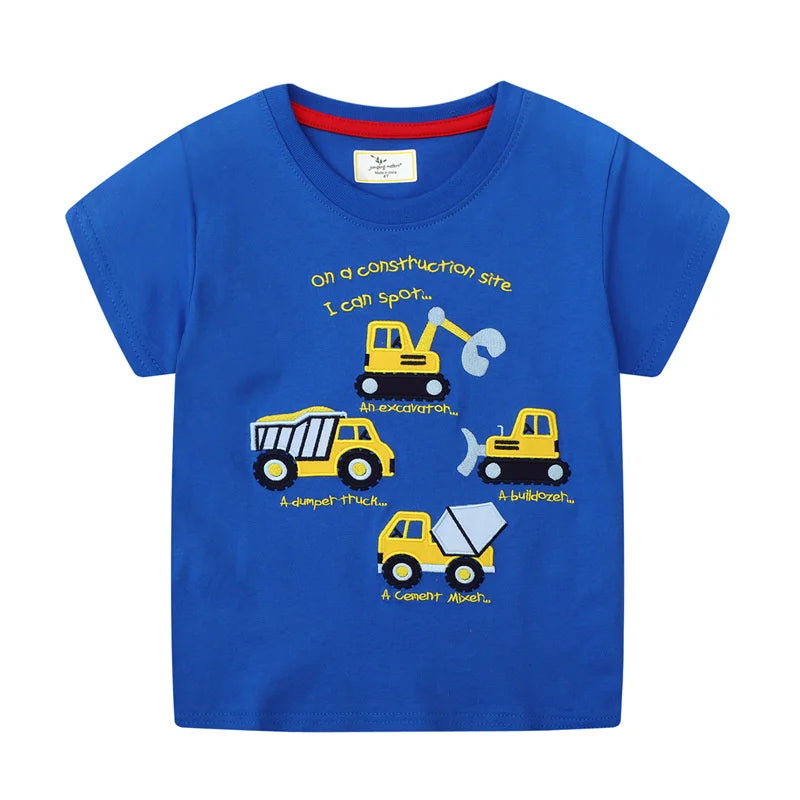Jumping Meters 2-7T New Arrival Striped Cars Baby Girls Tees Cotton Summer Toddler Clothes Kids Tops Children's Tshirts