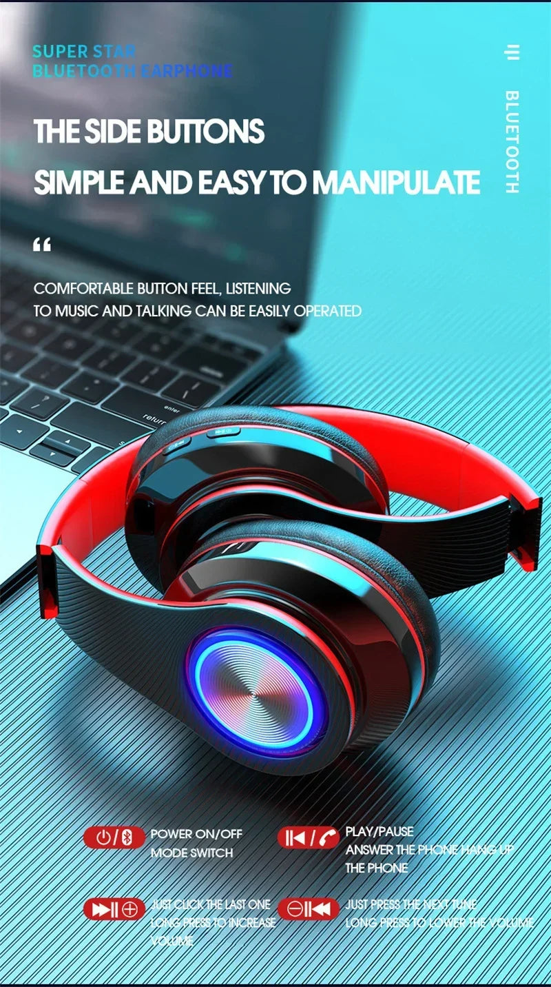Wireless Headphones Foldable Bluetooth Headsets  With Mic Stereo Earphone Support TF Card FM For Xiaomi Iphone Sumsamg Phone