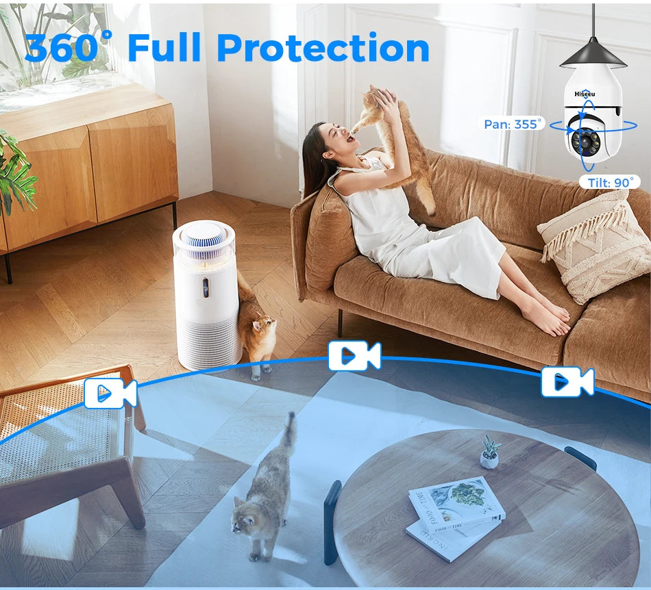 Hiseeu 3MP Wifi PTZ IP Camera E27 Light Bulb Camera Night Vision Auto Tracking Two-way audio Wireless CCTV Surveillance Security