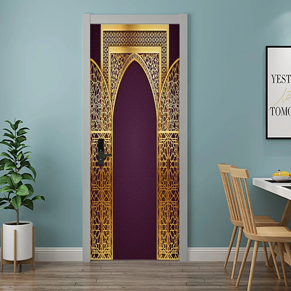 Simulation Of Gilt Leaves DIY Door Stickers Home Decoration Wall Sticker Kitchen Art Mural Peel & Stick Waterpoof PVC Wallpaper