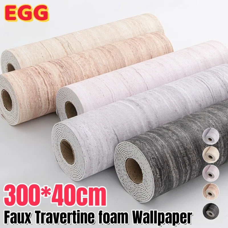 Imitate Travertine Wallpapers 3D Slate Textured Thickening Foam Self Adhesive Wall Stickers Suitable for Smooth and Flat Walls