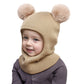 Kids Yarn Knit Balaclava Cap Autumn Winter Pullover Ear Protection Double Ball One-piece Baby Christmas Gift Hat