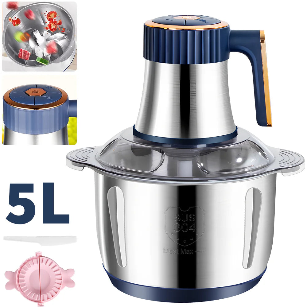 5L Electric Meat Grinders Food Crusher Stainless Steel Multifunctional Vegetable Slicer Processor Chopper Kitchen Appliances