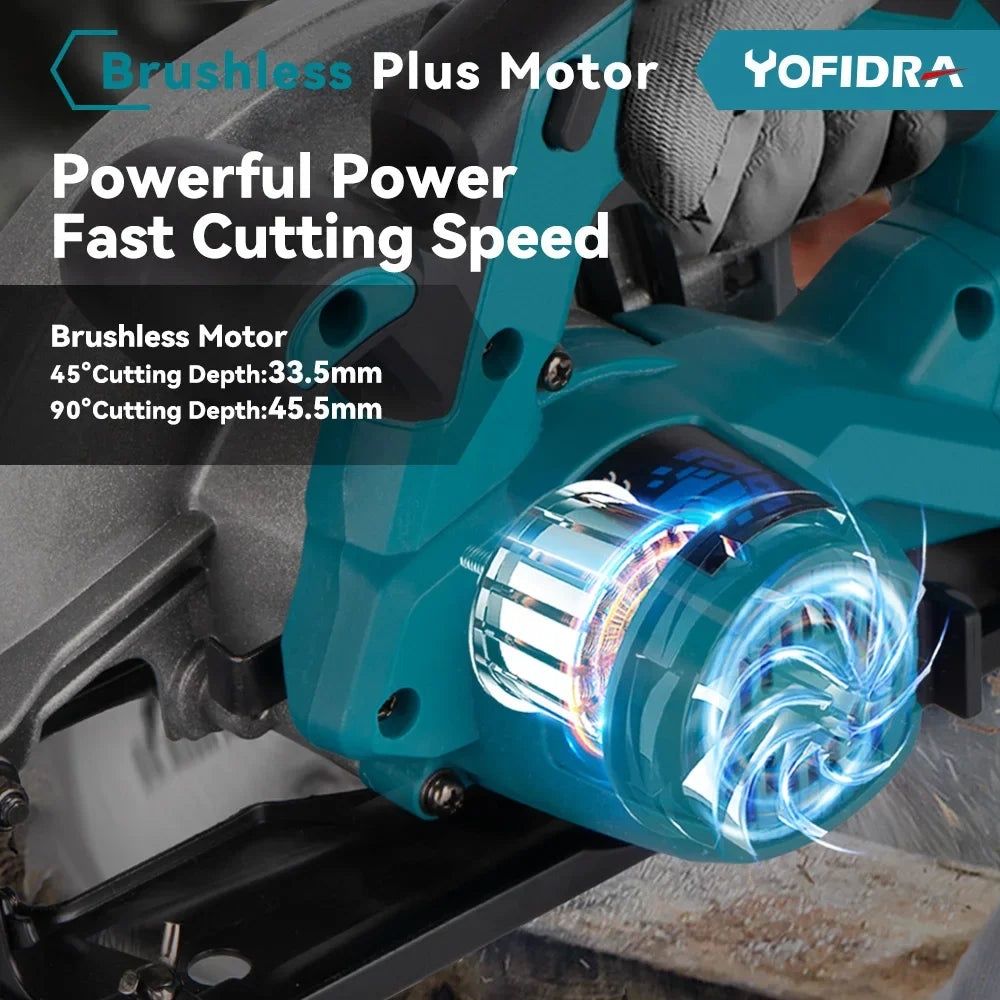 YOFIDRA 7Inch Brushless Electric Circular Saw 180mmCordless Adjustable Angle Cutting Power Tool Fit For Makita 18V Battery Pin