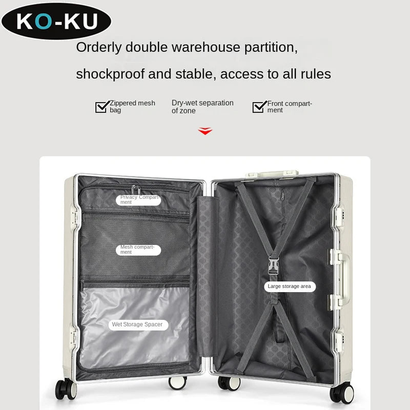 KO-KU New Front Opening Travel Suitcases 20/24/26/28 inch carrier Aluminum Frame Large Capacity Luggage USB Charging TSA Lock