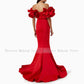 Elegant Wedding Party Dress Red Satin Off the Shoulder Trumpet Formal Evening Gowns Long Ruffle Mermaid Women's Prom Dresses