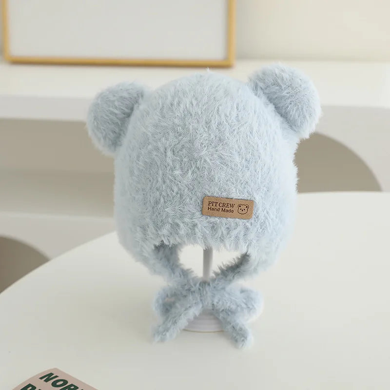 Baby Bear Ear Protection Hat Winter Plush Earmuffs Cap 1-3Year Boys Girls Toddler Warm Headgear Bonnet Solid Velvet Kids Beanies