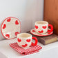 340ML Hand-painted Flower Love heart Ceramic Coffee Cup with Saucer Home Office Water Cup Breakfast Milk Juice Teacup Gift Set