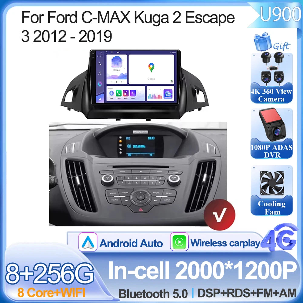 For Ford C-MAX Kuga 2 Escape 3 2012 - 2019 Android 15 Car Radio Multimedia Video Player Navigation Carplay Auto BT 2DIN DVD 5G