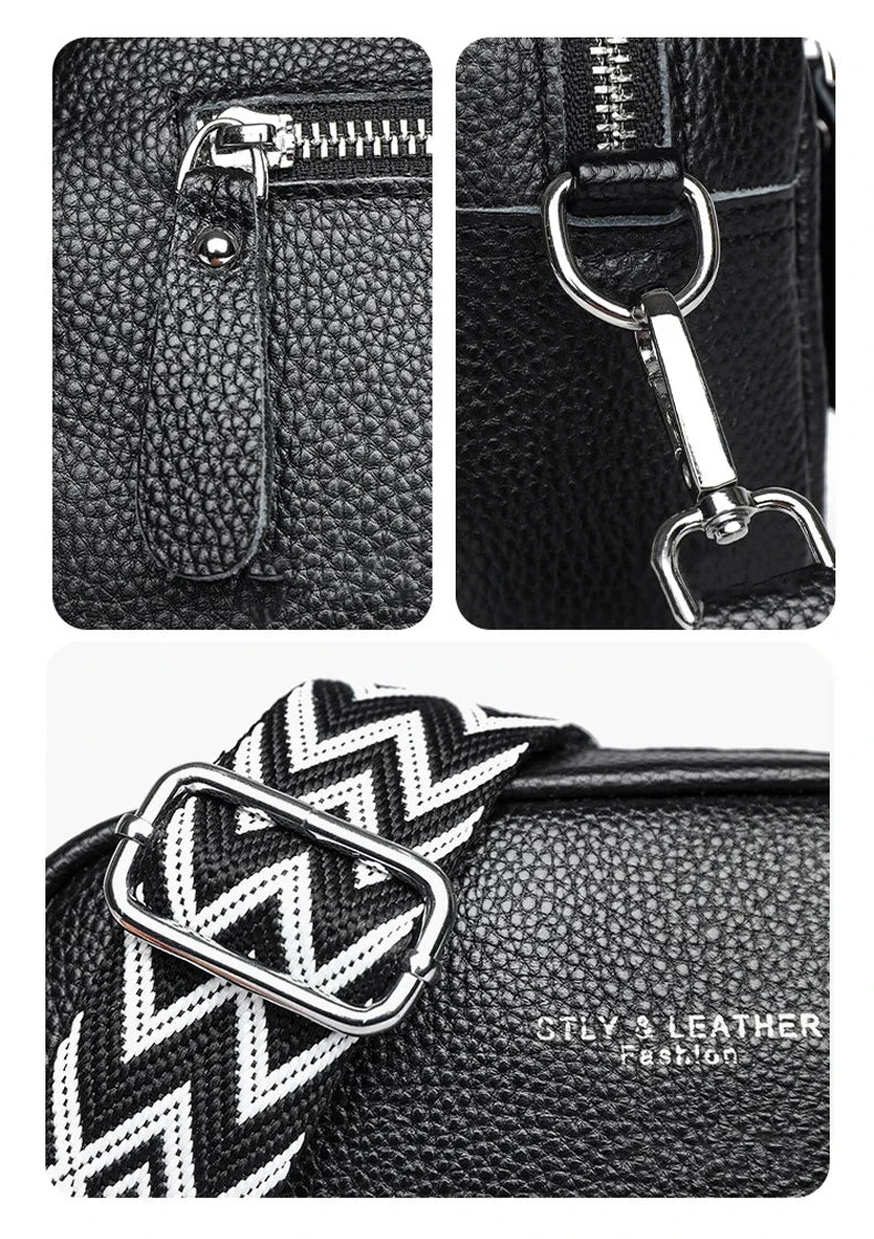 100% Genuine Leather Women Shoulder Bag 2025 New High Quality Cowhide Female Crossbody Bags Wide Shoulder Strap Girls Handbag