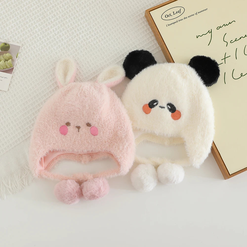 New Autumn Winter Warm Plush Hats for Kids Cartoon Thick Baby Girls Hat Outdoor Windproof Boys Ear Protection Cap Infant Beanies