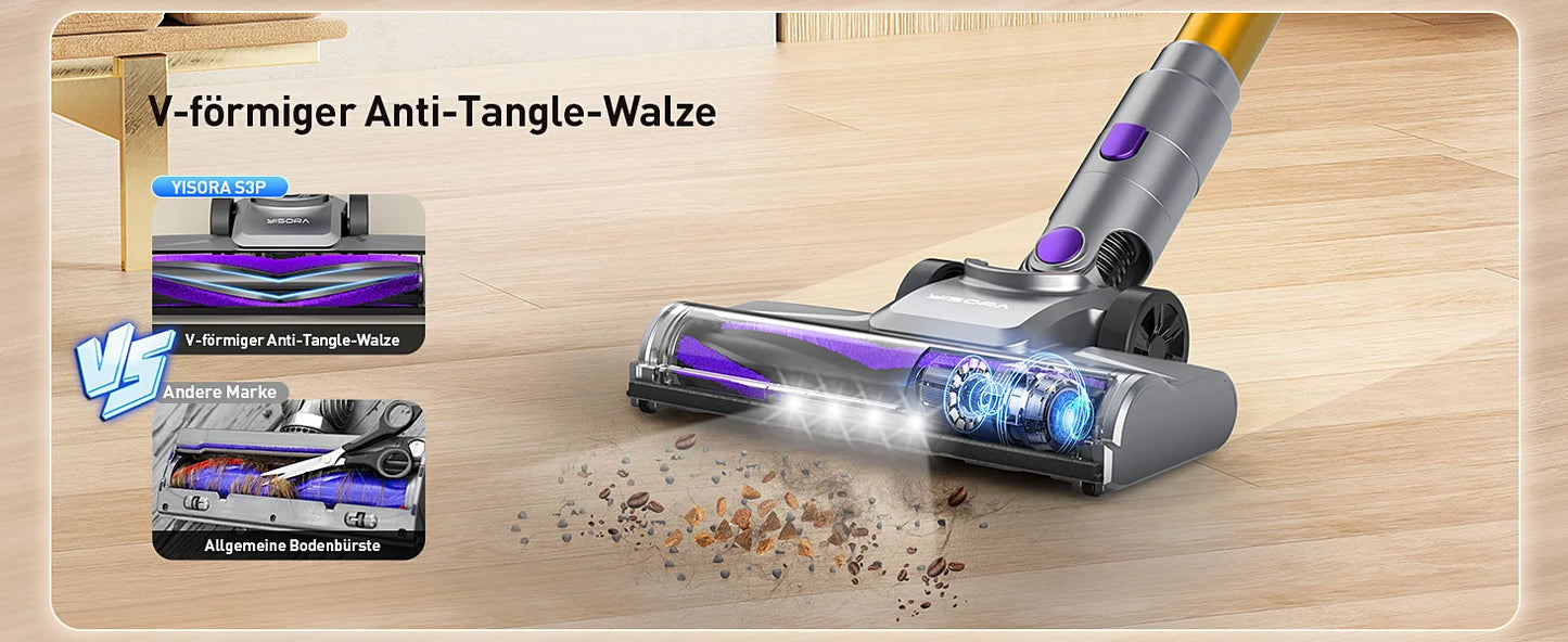 YISORA Cordless Vacuum Cleaner, 30Kpa 55Mins Running Time Wireless Vacuum Cleaner with Touchscreen for Pet Hair, Carpet