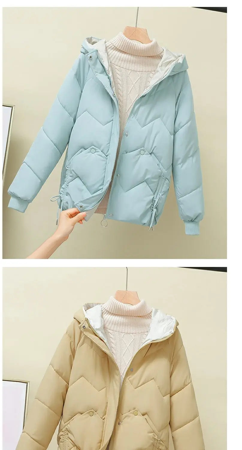 2023 Winter New Parkas Women Short Overcoat Thick Hooded bread Cotton Padded Jackets Coats Female Outwear loose cotton jacket