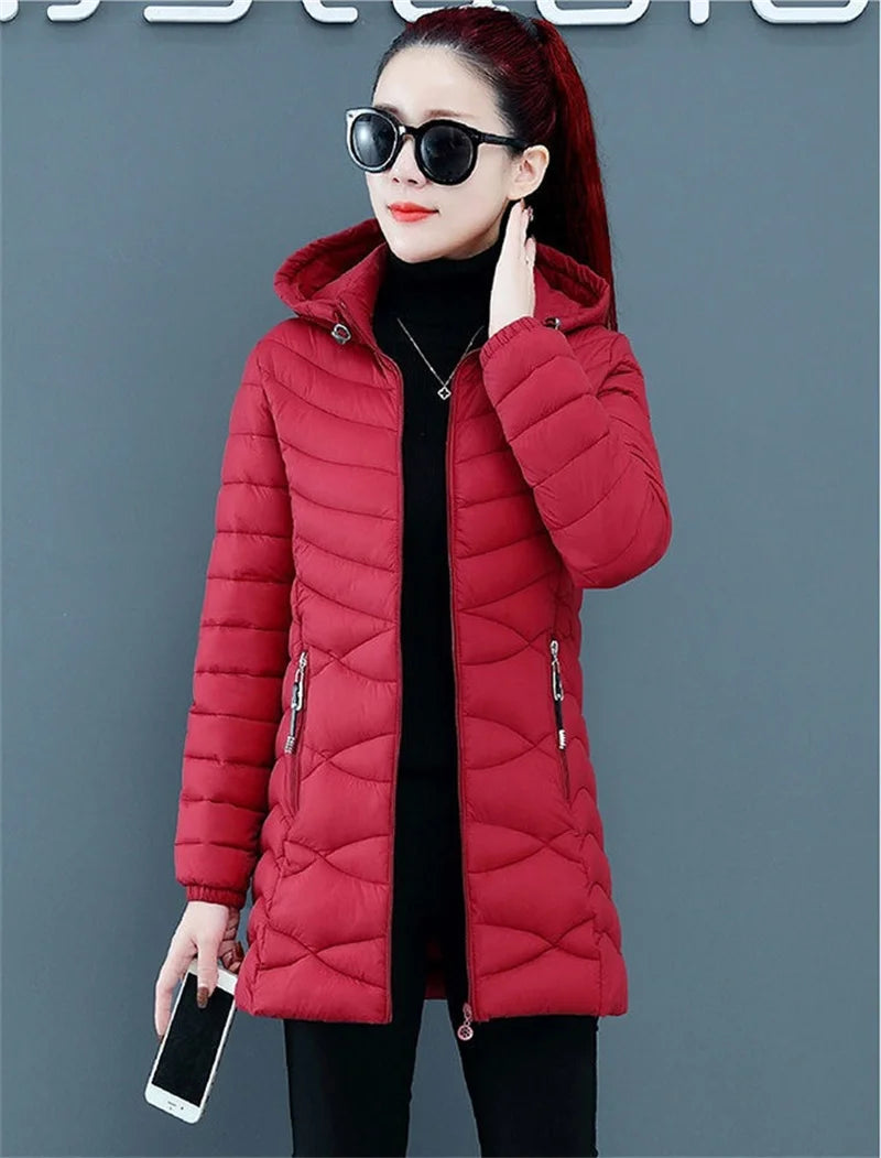 New Women Cotton Coat Autumn Winter Jacket Coat Middle-Aged Elderly Mothers Padded Hooded Keep Warm Down Cotton Overcoat Parkers