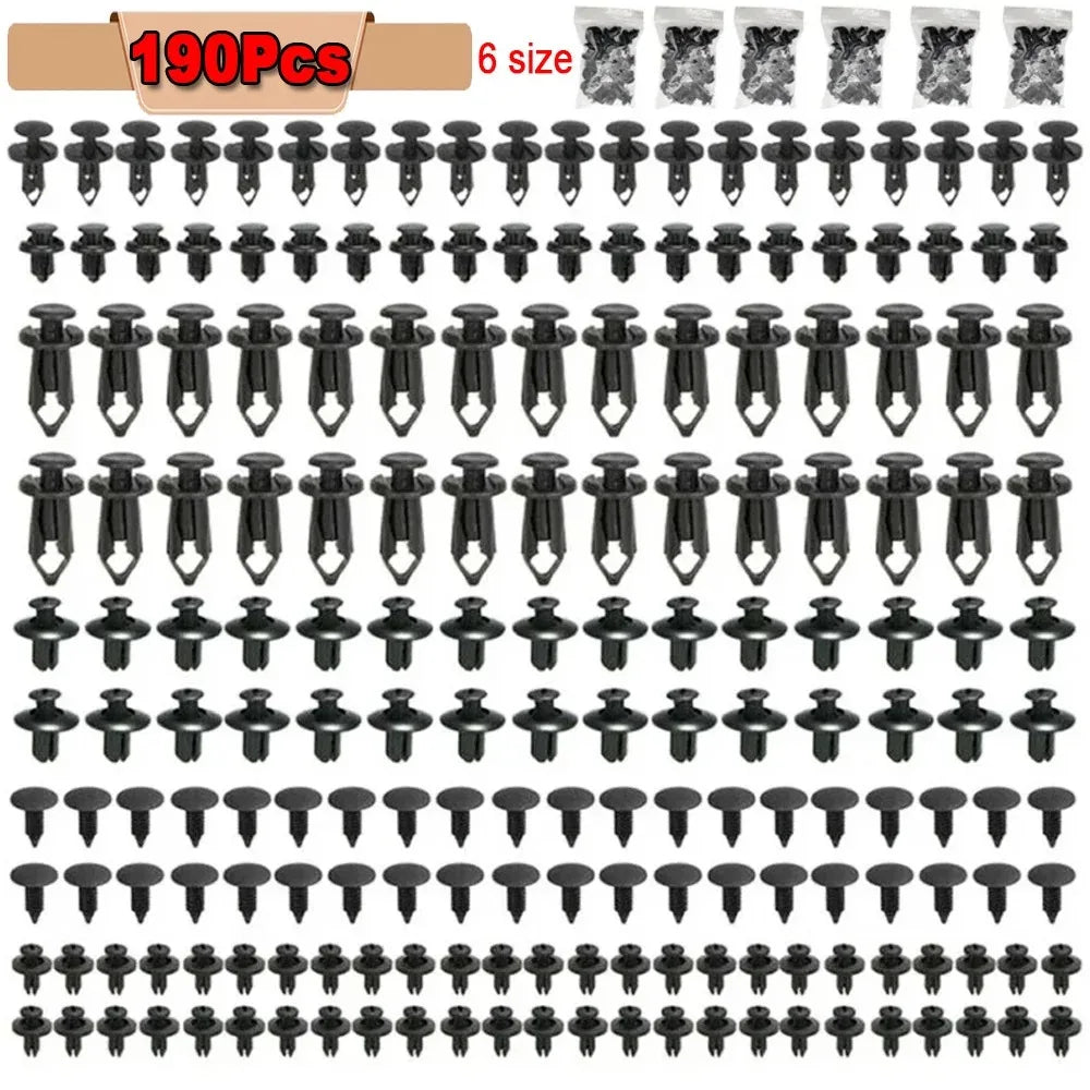 190PCS Car Retainer Clips 6 Sizes – Automotive Plastic Fasteners Kit for Auto Trim Panel Bumper Body Repair Tools