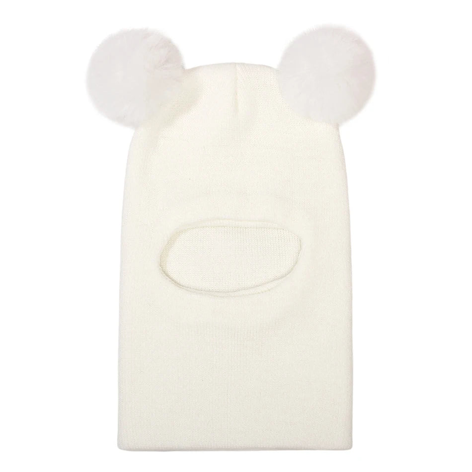 Kids Yarn Knit Balaclava Cap Autumn Winter Pullover Ear Protection Double Ball One-piece Baby Christmas Gift Hat