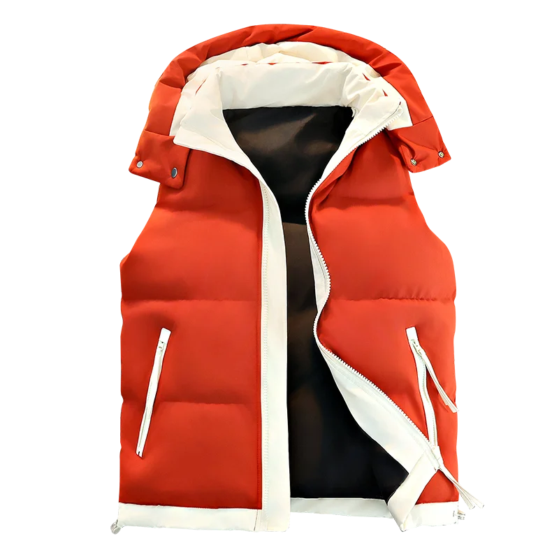 Men's Color-Block Puffer Vest with Removable Hood - Zip Closure & Flap Pockets, Water-Resistant Warm for Winter Casual Outfits