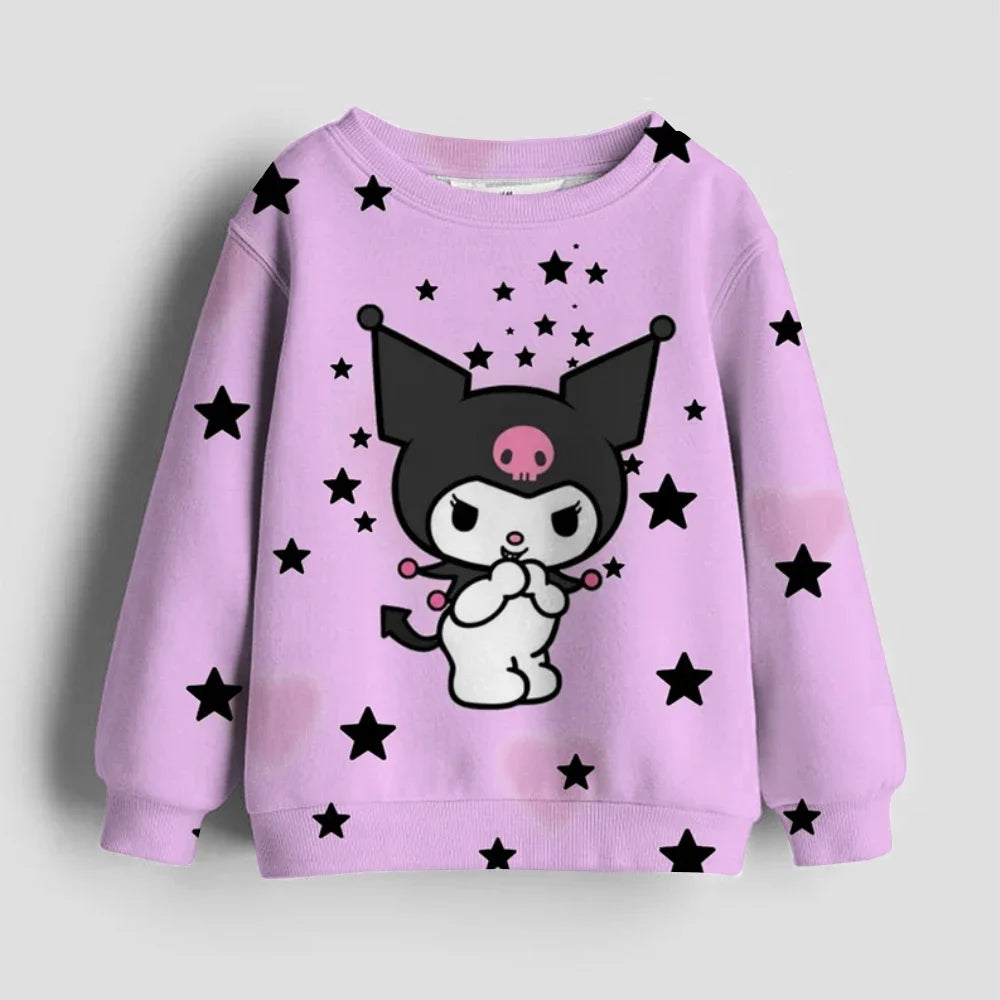 Christmas Kids Sportswear Baby Girls Hello Kitty Clothes Long Sleeve Cartoon Sweatshirt Tops Kuromi Girls Dance Team Hoodie