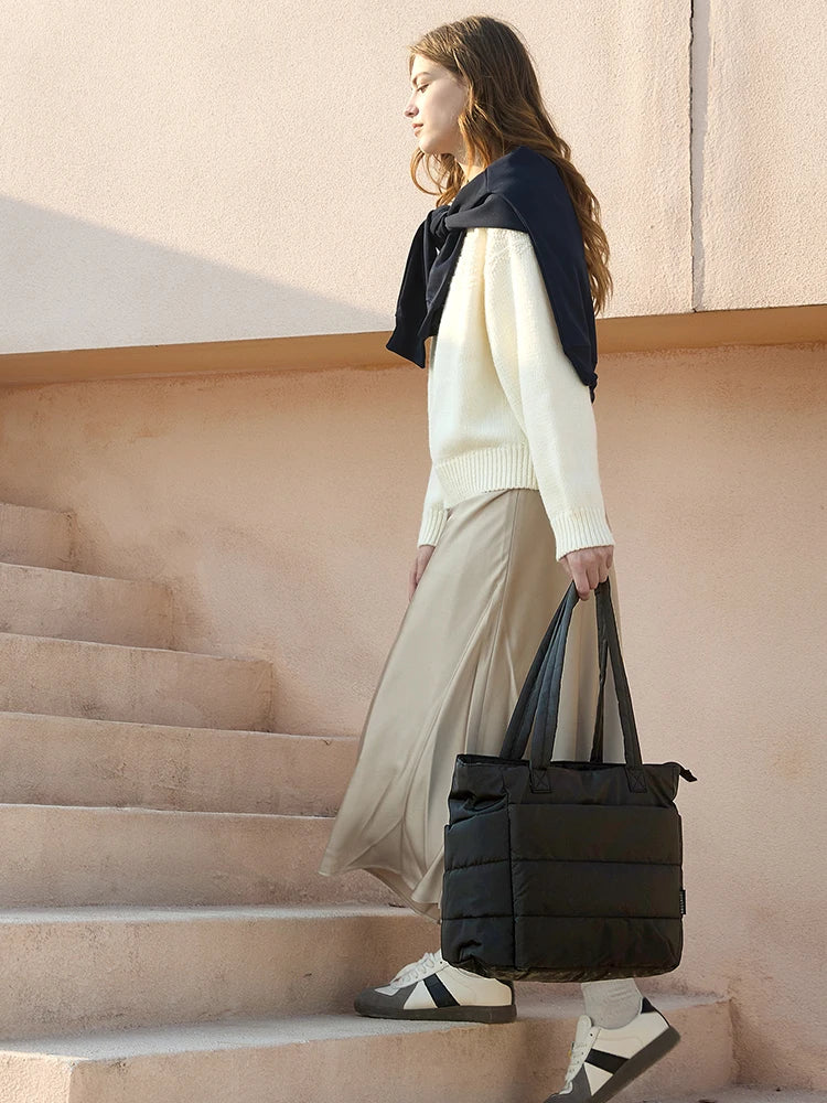 BAGSMART Women's Bag Solid Color Tote Bag Commuting College Padded Shoulder Bag Leisure Simple Female Work Handbags Travel